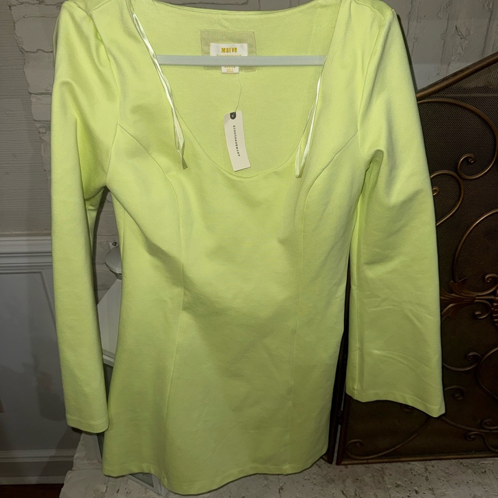 Anthropologie Maeve Lime Scoop-Neck Long-Sleeve Tunic
